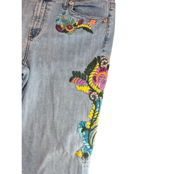 Vintage Z Cavaricci Jeans Embroidered Embellished Flowers light wash Sz 14 - Picture 7 of 8